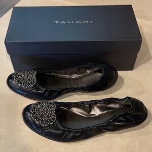 Tahari Black Embellished Women's Ballet Flats